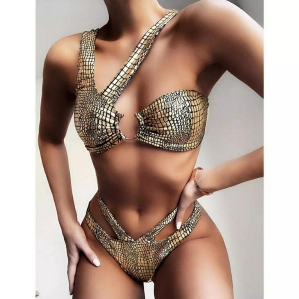 New Cut Out Bralette Top High-waist Bikini Set Swimsuit Size L
